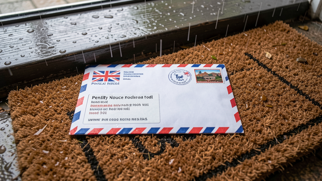 Penalty notice for unpaid road toll on British doormat